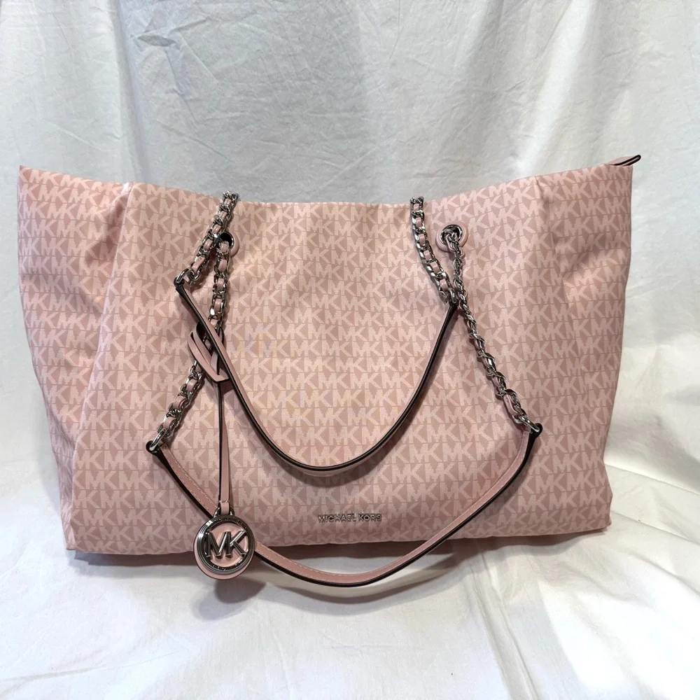 Michael Kors Georgia Large Top Zip Tote Bag Signature Print Canvas Smokey Pink - Picture 3 of 15